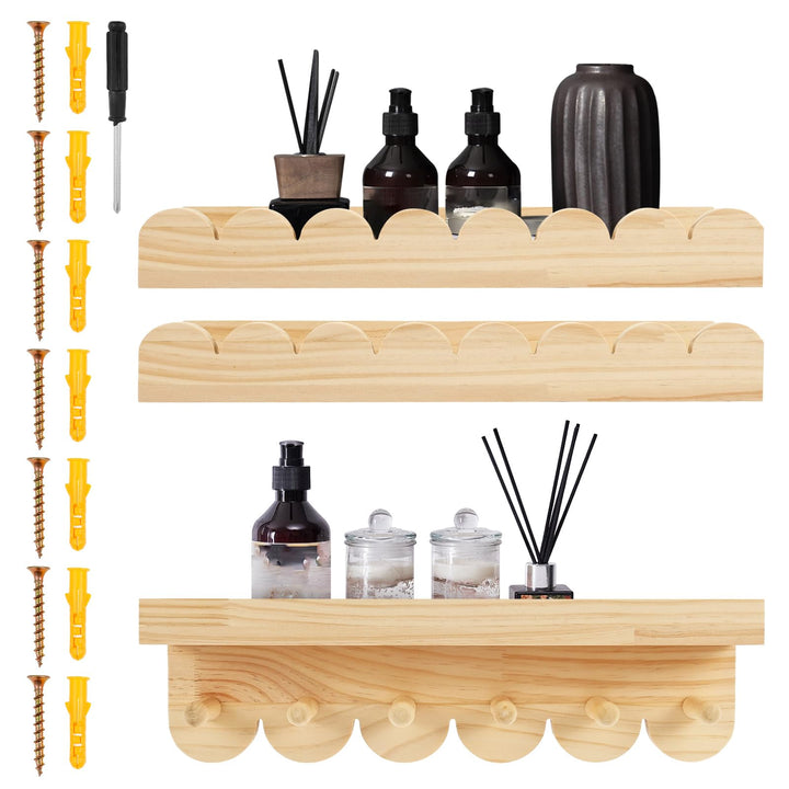 Alongen 3 Stück Schwebendes Regal 40cm Kinderzimmer Bücherregal Scalloped Regale Holz Bücherregal Ki