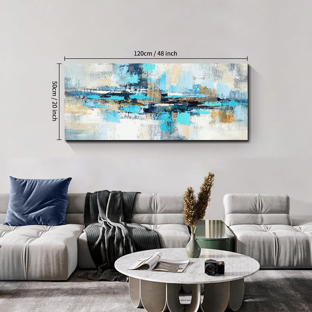 FajerminArt Mit Rahmen Grosses Leinwandbilder Bilder 120x50cm Abstrakt Blau grau bild auf leinwand W
