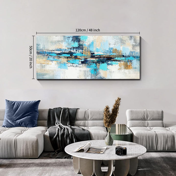 FajerminArt Mit Rahmen Grosses Leinwandbilder Bilder 120x50cm Abstrakt Blau grau bild auf leinwand W