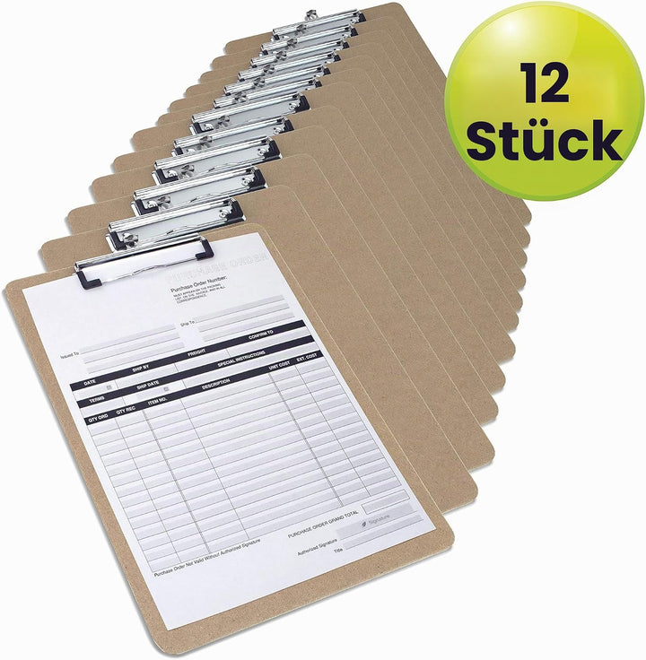 Rapesco 1601 Business Pack: 12 Hartfaser Klemmbrett, A4, Braun 12 mit flacher Klemme, 12 mit flacher