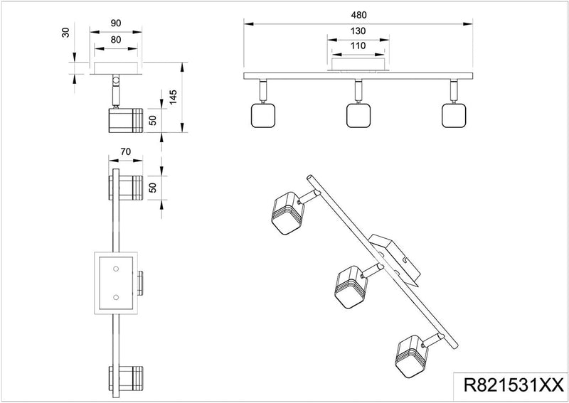 Reality Leuchten LED Deckenleuchte Roubaix R82153131, Metall, Weiss matt, Acryl weiss, 3 x 4 Watt