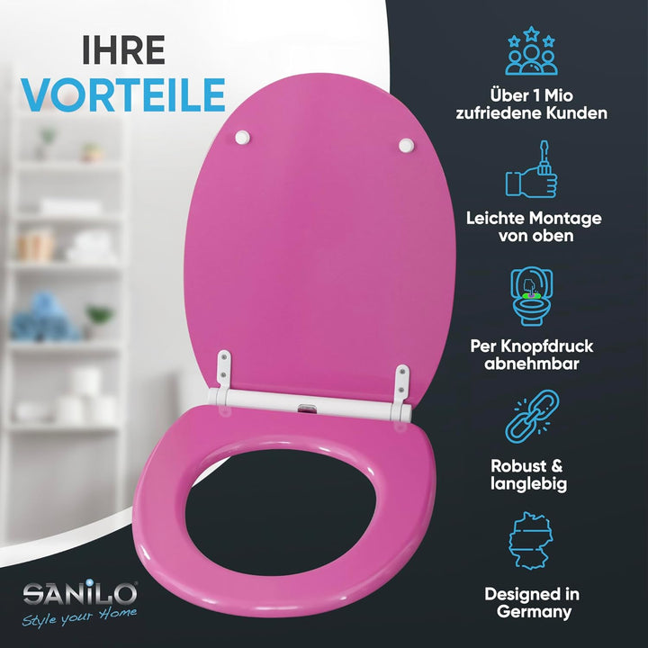Sanilo WC Sitz mit Absenkautomatik & Schnellverschluss, Toilettendeckel per Knopfdruck abnehmbar, ei