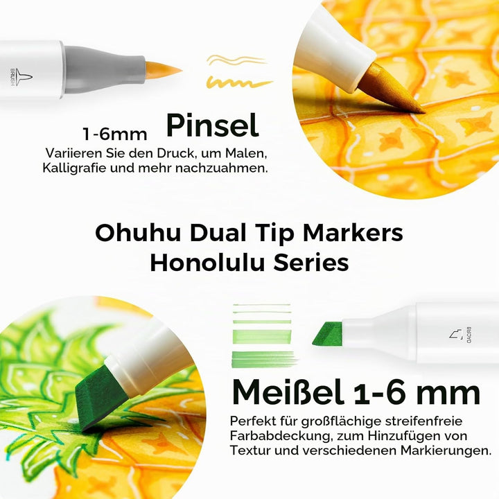 Pinsel Marker Stift mit 168 Farben von Ohuhu, doppelseitige Farbspitze - grober Brush Marker für Ent