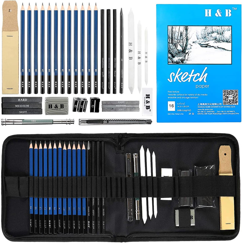 H & B Professionelle Zeichensets Skizzierstifte Zeichnung Bleistifte Werkzeug Geeignet für Künstler