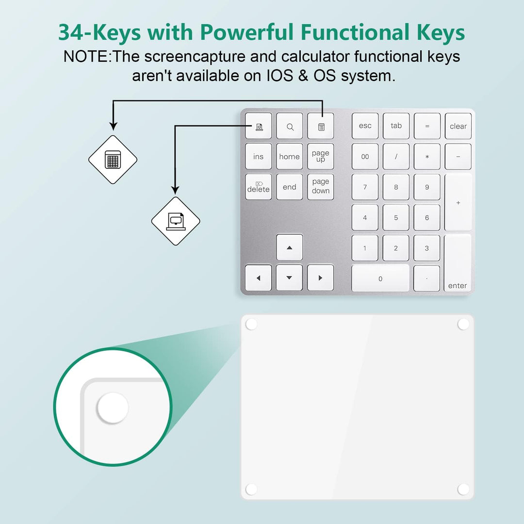 Bluetooth Ziffernblock, Bluetooth Nummerntastatur 34-Tasten, Wireless NumPad kabellose Nummer Tastat