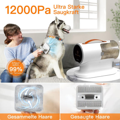 AIRROBO PG100 Hundeschermaschine mit Staubsauger, Profi Haustierpflegeset mit 12000 Pa Saugkraft, le