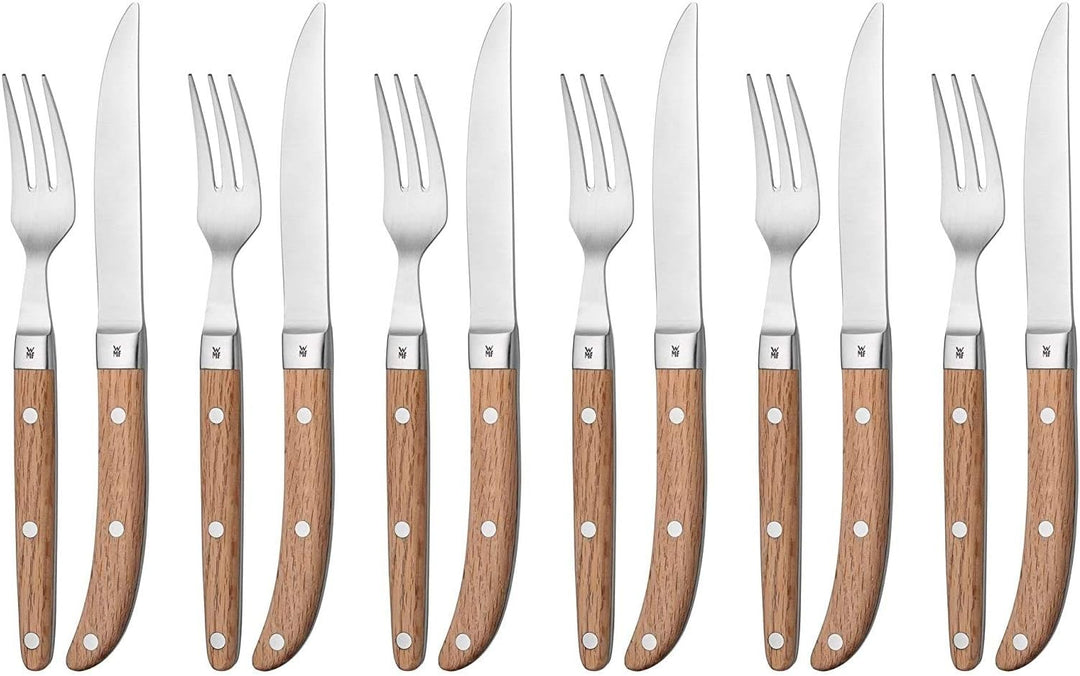 WMF Ranch Steakbesteck 12-teilig, für 6 Personen, Steakgabel, Steakmesser, Spezialklingenstahl gesch