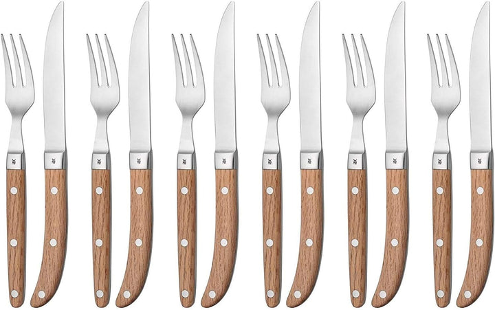 WMF Ranch Steakbesteck 12-teilig, für 6 Personen, Steakgabel, Steakmesser, Spezialklingenstahl gesch