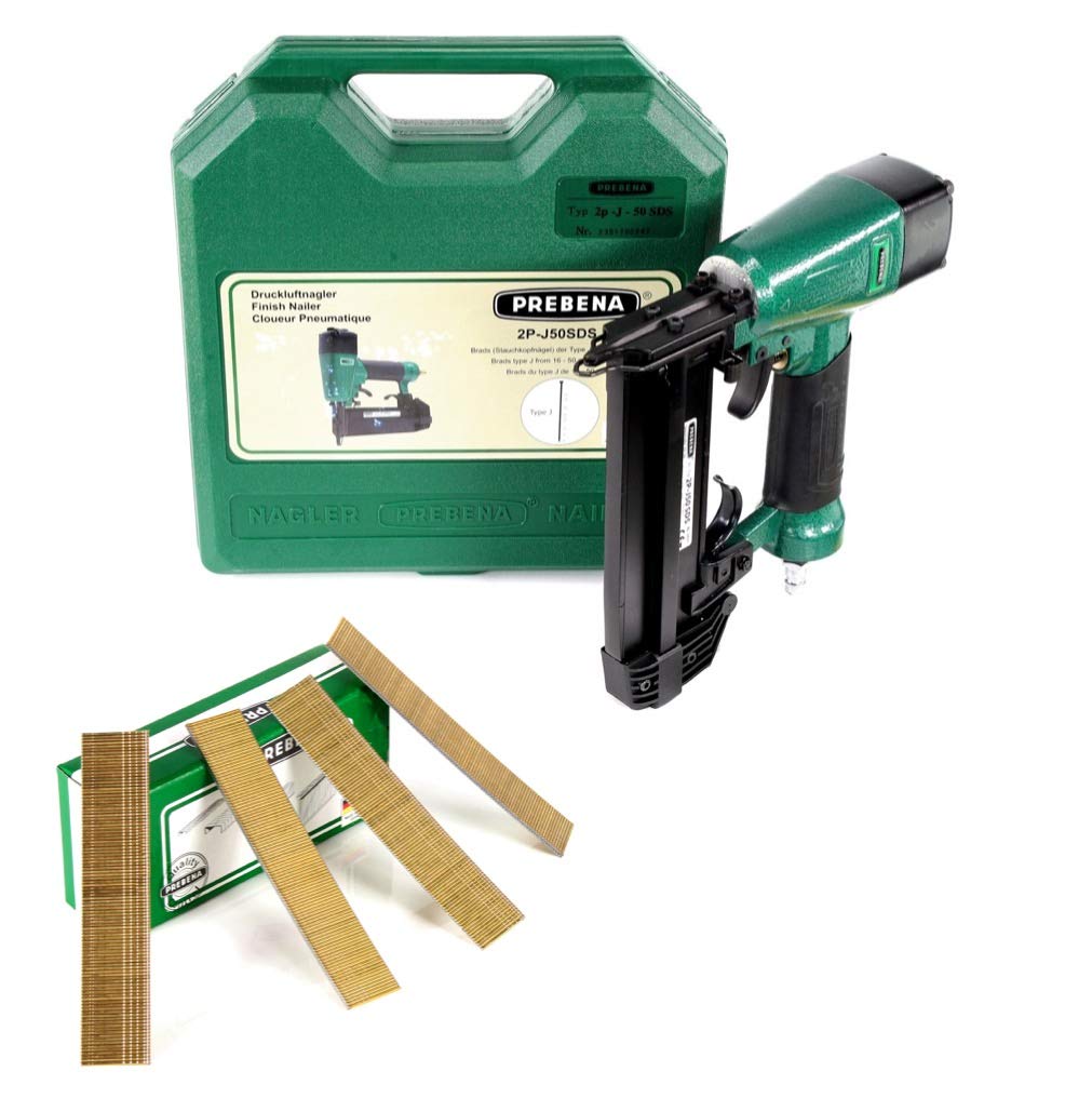 Prebena 2P-J50SDS Luftdruck Druckluftnagler 5-7 bar im Transportkoffer + Prebena Stauchkopfnägel Bra