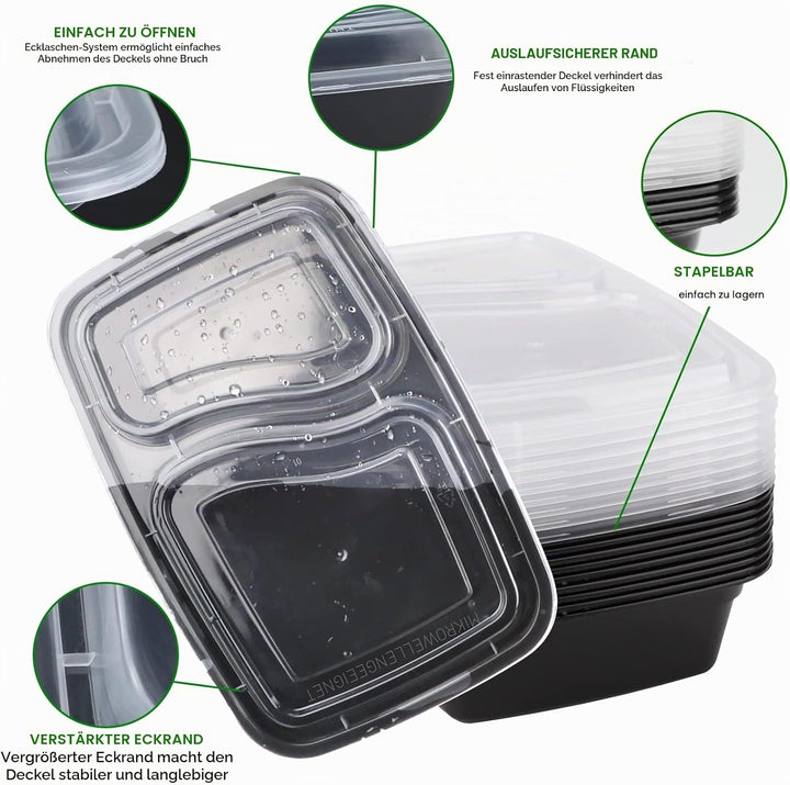 KINGHON 2 Fächer Meal Prep Container, Kunststoff Bento Lunchbox mit Luftdichten Deckel, BPA Frei Wie
