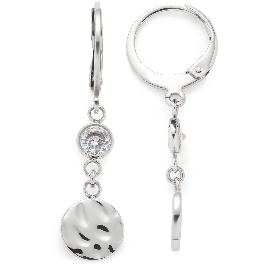 Leonardo Jewels Milou Ohrhänger, Ohrringe aus Edelstahl mit Plättchen-Anhänger rund, Zirkonia-Stein,