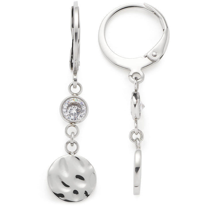 Leonardo Jewels Milou Ohrhänger, Ohrringe aus Edelstahl mit Plättchen-Anhänger rund, Zirkonia-Stein,