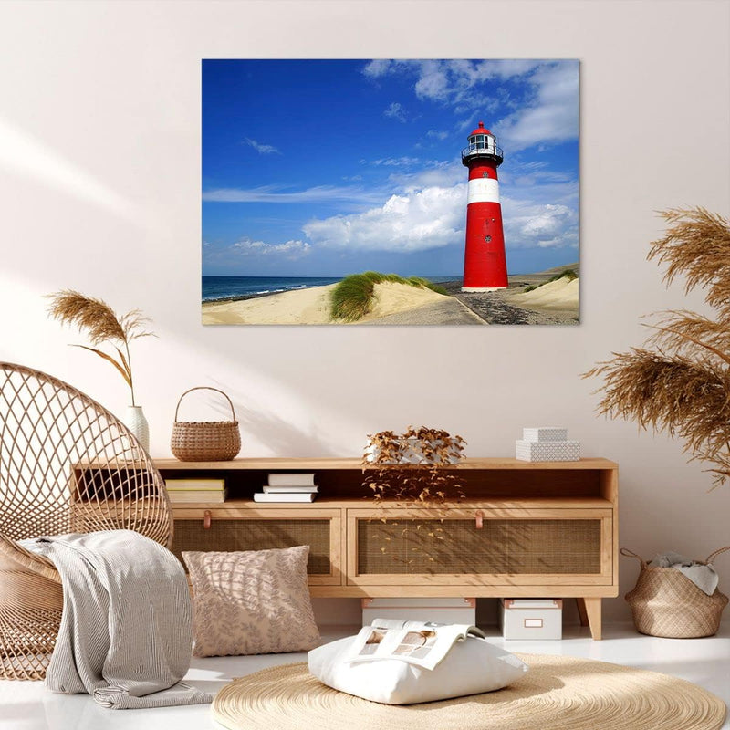 Bilder auf Leinwand 100x70cm Leinwandbild Turm Leuchtturm Ozean Ufer Gross Wanddeko Bild Schlafzimme