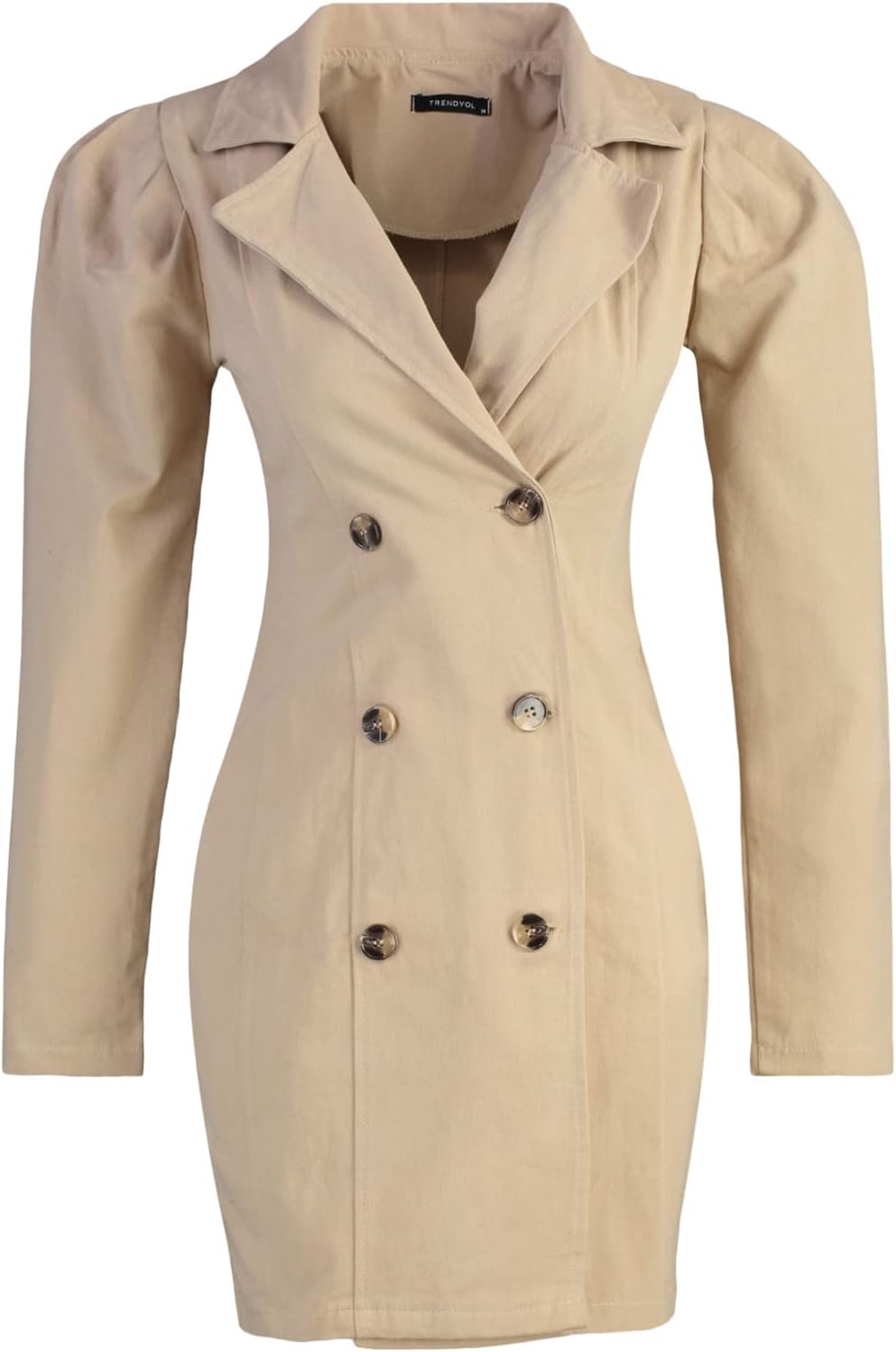 Trendyol Damen Woman Design Regular Blazer Fit V-Neck Woven Dress Kleid XS Kamel, XS Kamel