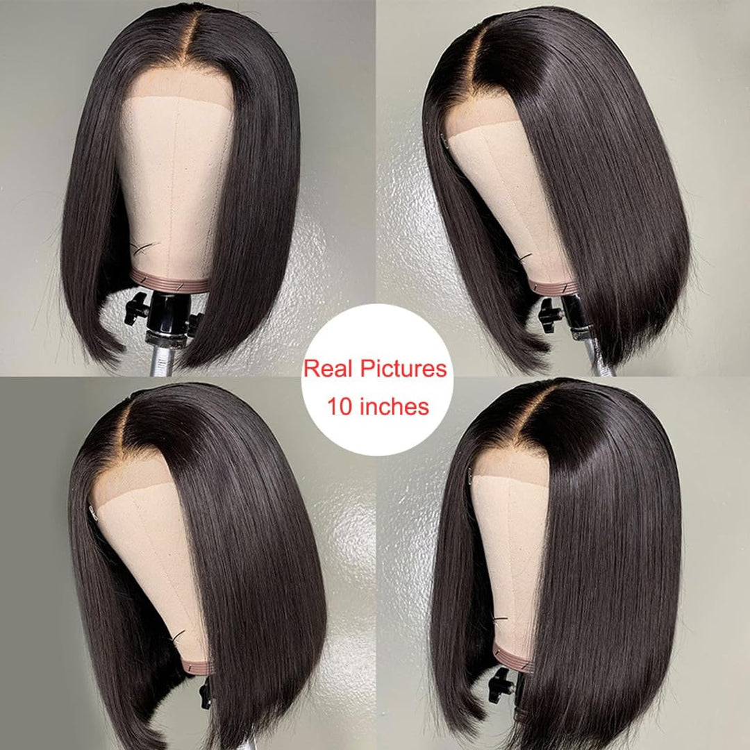 DUAUJUIU Bob Wig Human Hair 13x4 Frontal Lace Wig 14 Inch Bob Lace Front Wig Human Hair 150% Density