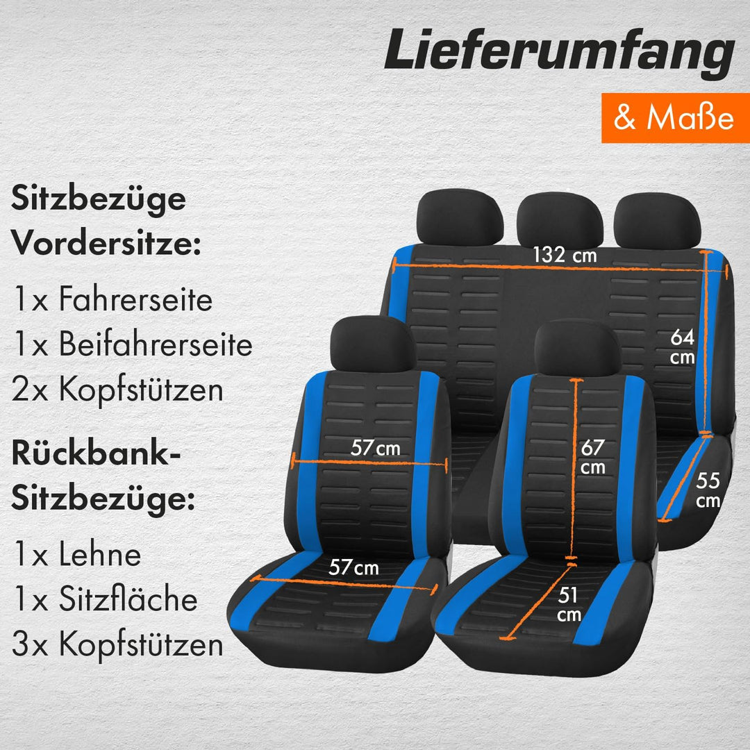 Upgrade4cars Autositzbezüge Set Universal | Auto-Schonbezüge für die Vordersitze &amp; Rückbank in Blau