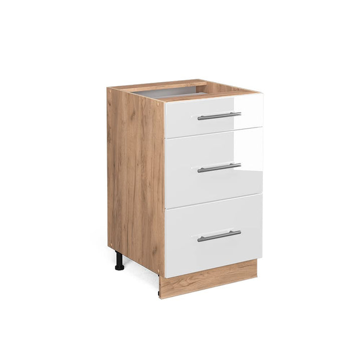 Vicco Küchenunterschrank Fame-Line, Weiss Hochglanz/Goldkraft Eiche, 50 cm ohne Arbeitsplatte Weiss