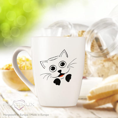 PLATINUX Kaffeetassen mit Griff Set 6 Teilig mit Katzen Motiv 250ml Teetasse Tasse Kaffeebecher Teeb