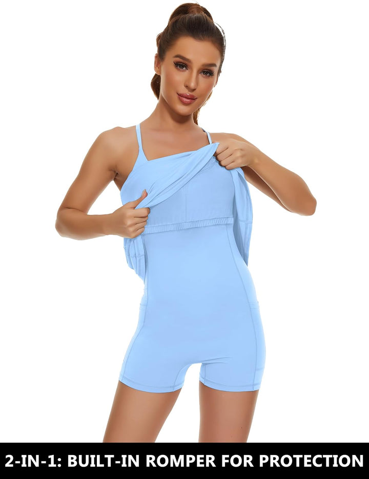 Desol Damen-Tenniskleid, Golf-Trainingskleid mit integrierten BH- und Shorts-Taschen, sportliche Tra