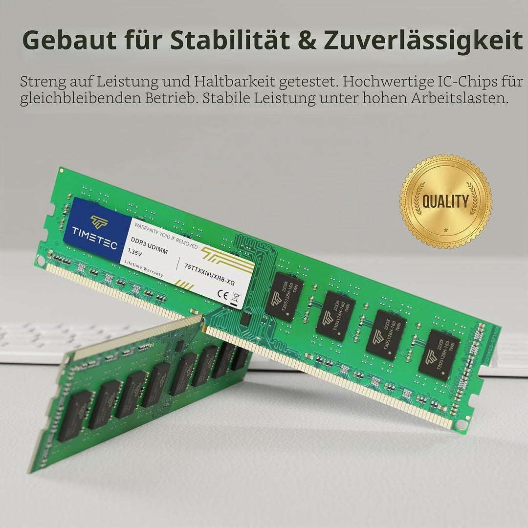 Timetec 8 GB DDR3 1333 MHz PC3-10600 Non-ECC Ungepuffert 1,5 V CL9 2Rx8 Dual Rank 240 Pin UDIMM Desk