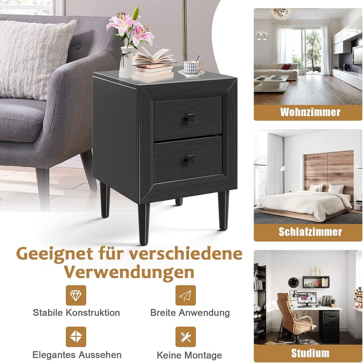 GOPLUS Beistelltisch, Nachttisch mit 2 Schubladen, Holz-Beistelltisch, Couchtisch mit Gummifüssen, k