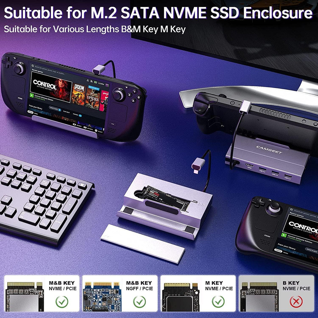 Steam Deck Dock, 7-in-1 Steam Deck Docking Station mit M.2 NVME SSD Gehäuse,HDMI 2.0 4K@60Hz,PD 100W