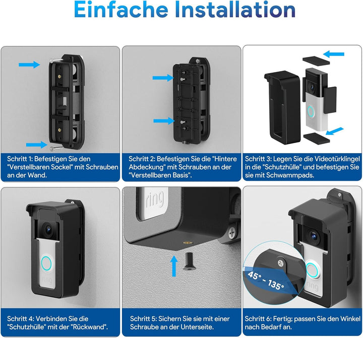 Regenfest Video Türklingel Halterung 45-135° Kompatibel mit Video Doorbell Wired/Pro-Pro2/4/3 Plus/3