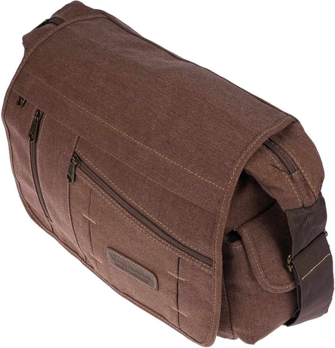 Christian Wippermann grosse XL Herren Damen Tasche Umhängetasche Canvas Messenger Bag Braun, Braun