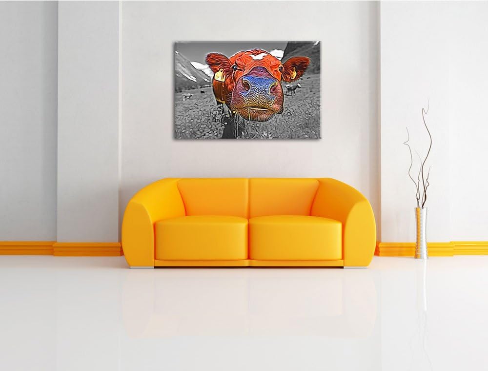 hübsche Kuh auf schöner Bergwiese Format: 120x80 auf Leinwand, XXL riesige Bilder fertig gerahmt mit