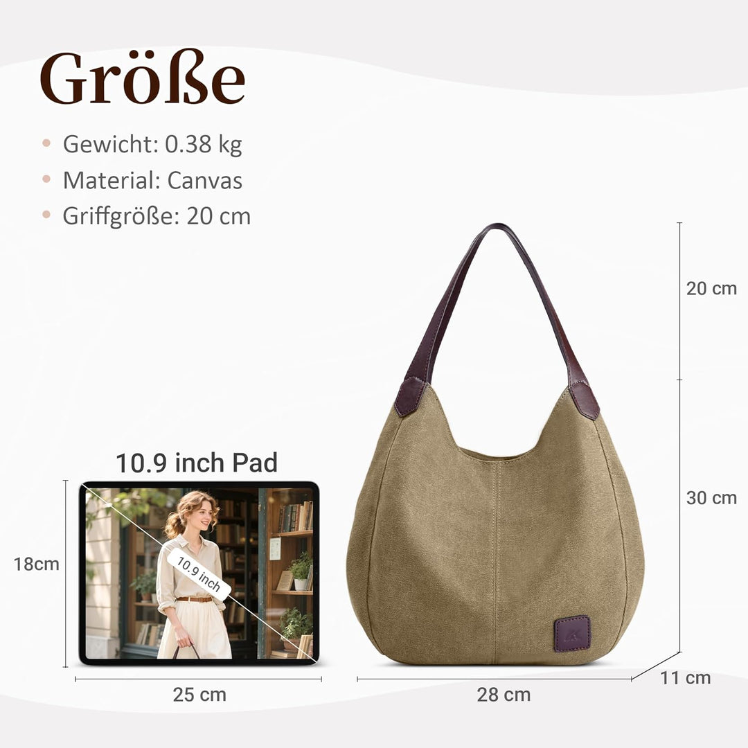DIRRONA Mode Damen Canvas Handtasche Damen Canvas Schultertasche Canvas Tragetasche Leicht Sanft Han