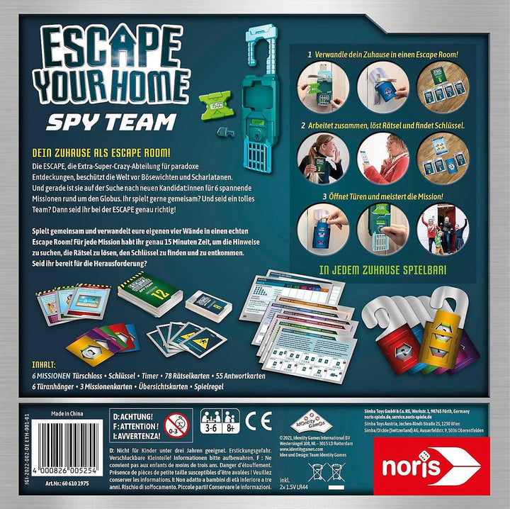 Noris 606101975 Escape Your Home, Familien und Gesellschaftsspiel für 3 bis 6 Spieler-mit Timer inkl