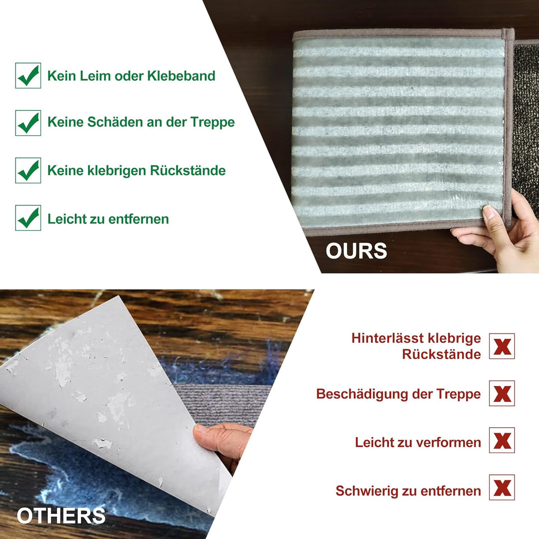 BEQHAUSE Stufenmatten Innen rutschfest 15 Stück, Maschinenwaschbare Treppenteppich Selbstklebend Stu