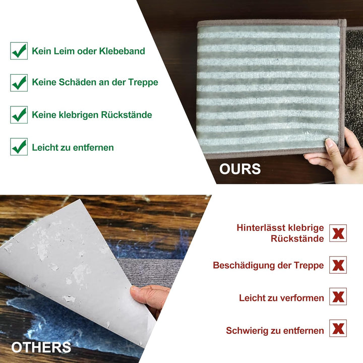 BEQHAUSE Stufenmatten Innen rutschfest 15 Stück, Maschinenwaschbare Treppenteppich Selbstklebend Stu