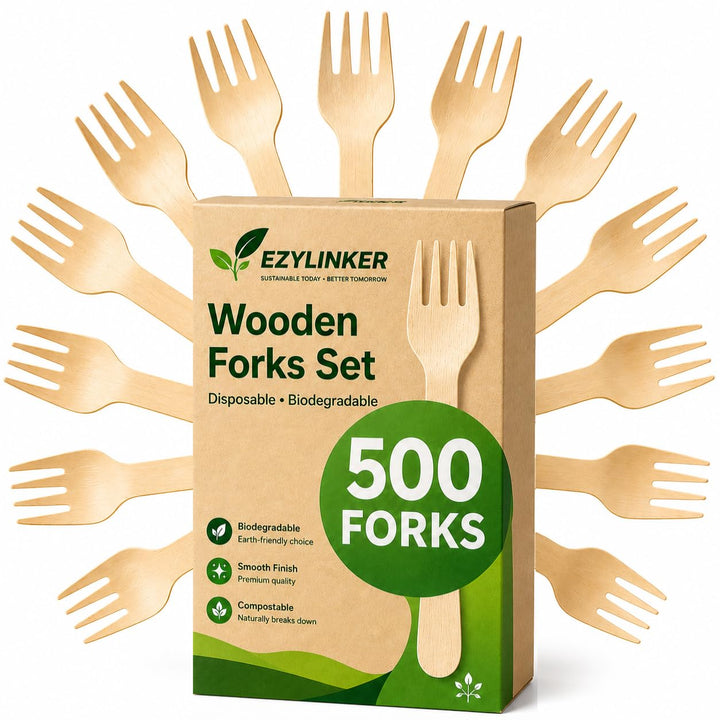 500 Holz Gabeln (Wooden Forks) Einwegbesteck Satz - Alternative zu Plastik Gabeln, Umweltfreundlich,