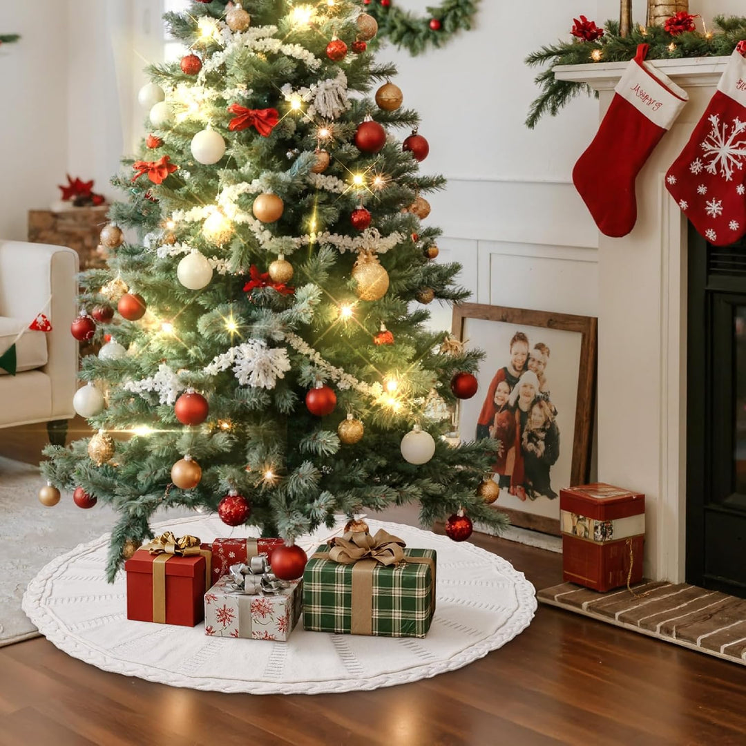 Lanpn Weihnachtsbaum Decke 90cm Christbaumdecke Gross Gestrickter Weihnachtsbaum Röcke Rund Tannenba