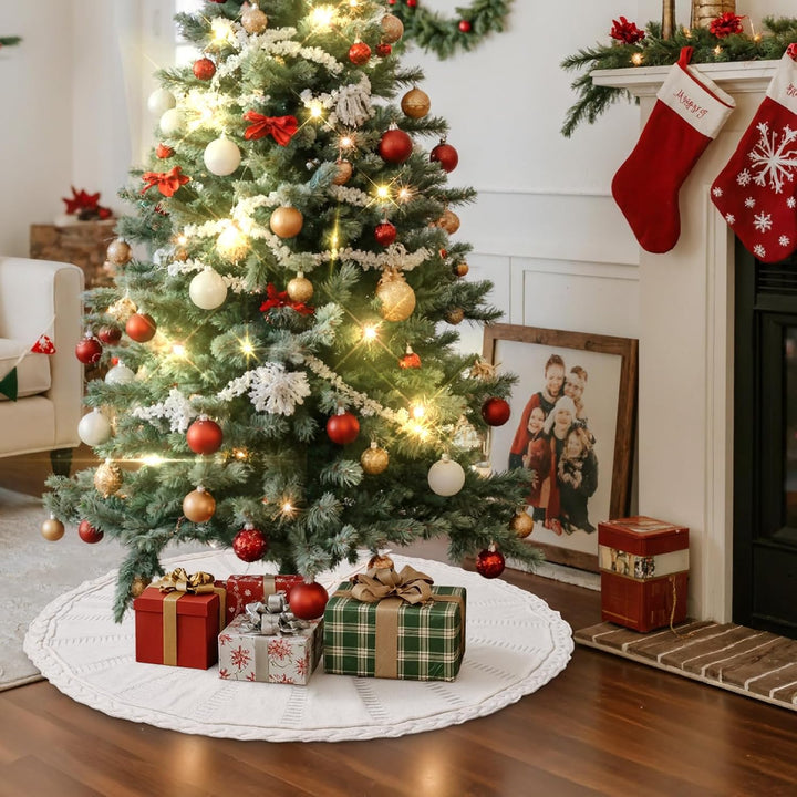 Lanpn Weihnachtsbaum Decke 90cm Christbaumdecke Gross Gestrickter Weihnachtsbaum Röcke Rund Tannenba