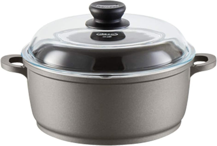 Berndes BONANZA Kochtopf mit Glasdeckel, inkl. Silikon-Thermogriffe, 20 cm, robuster Aluguss, Antiha