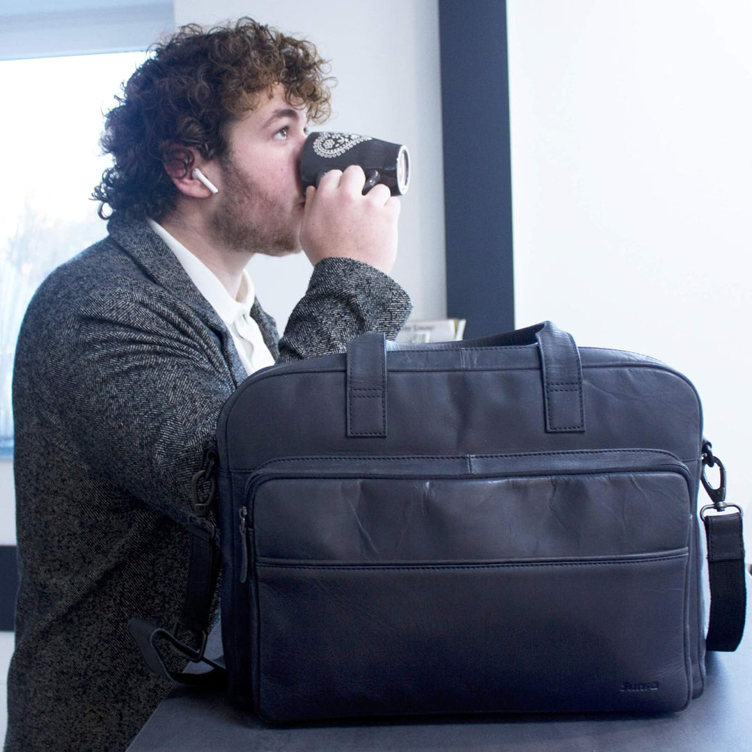 Sunsa 15 Zoll Laptoptasche. Leder Business Aktentasche. Schwarz Handtasche. Herren Umhängetasche in