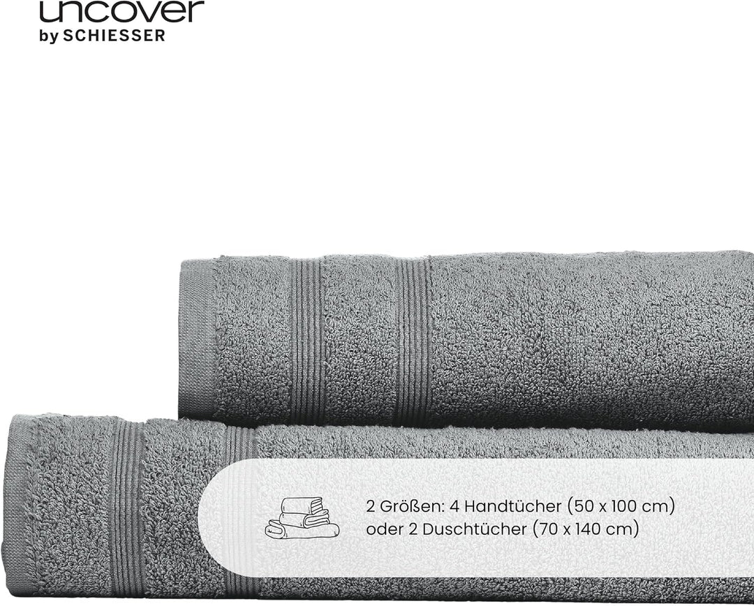 uncover by Schiesser Handtücher Brooklyn im 4er Set aus weichem Baumwoll-Frottier, Made IN Green, Fa