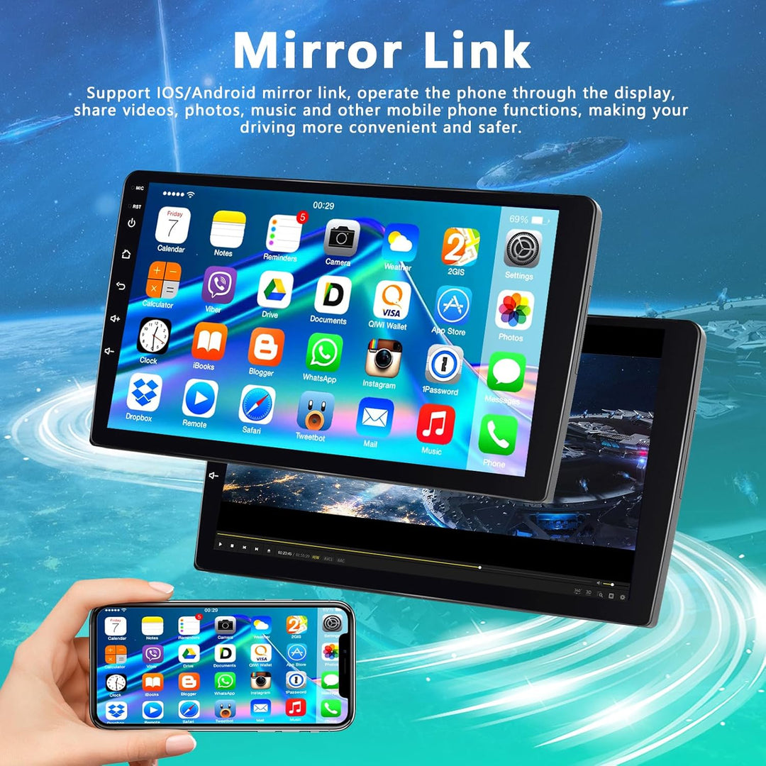 4GB + 64GB 2 Din Autoradio mit Kabelloses Carplay Android Auto, Motorsi 9" Bildschirm Touchscreen Ca
