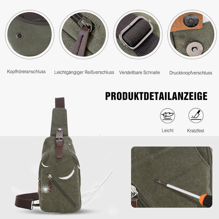 FANDARE Sling Bag mit Kopfhöreröffnung Studenten Party Outdoor Multifunktional Umhängetasche Damen/H