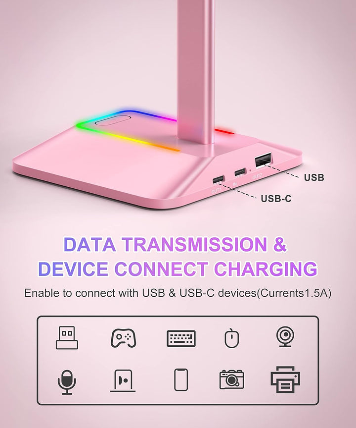 New Bee Kopfhörer Ständer RGB Headset Halterung mit USB Typ-C Ladegeräten und Datenübertragung Unive