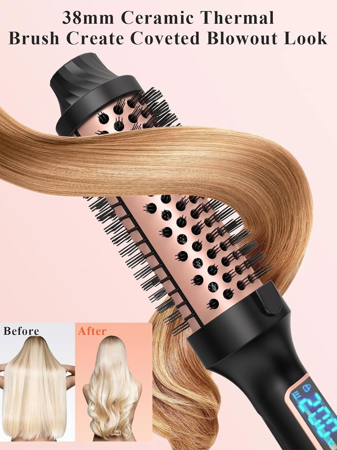 Thermal Brush - Thermobürste 38mm für Salon-Design in 8 Min | Lonische Lockenbürste mit LED-Display
