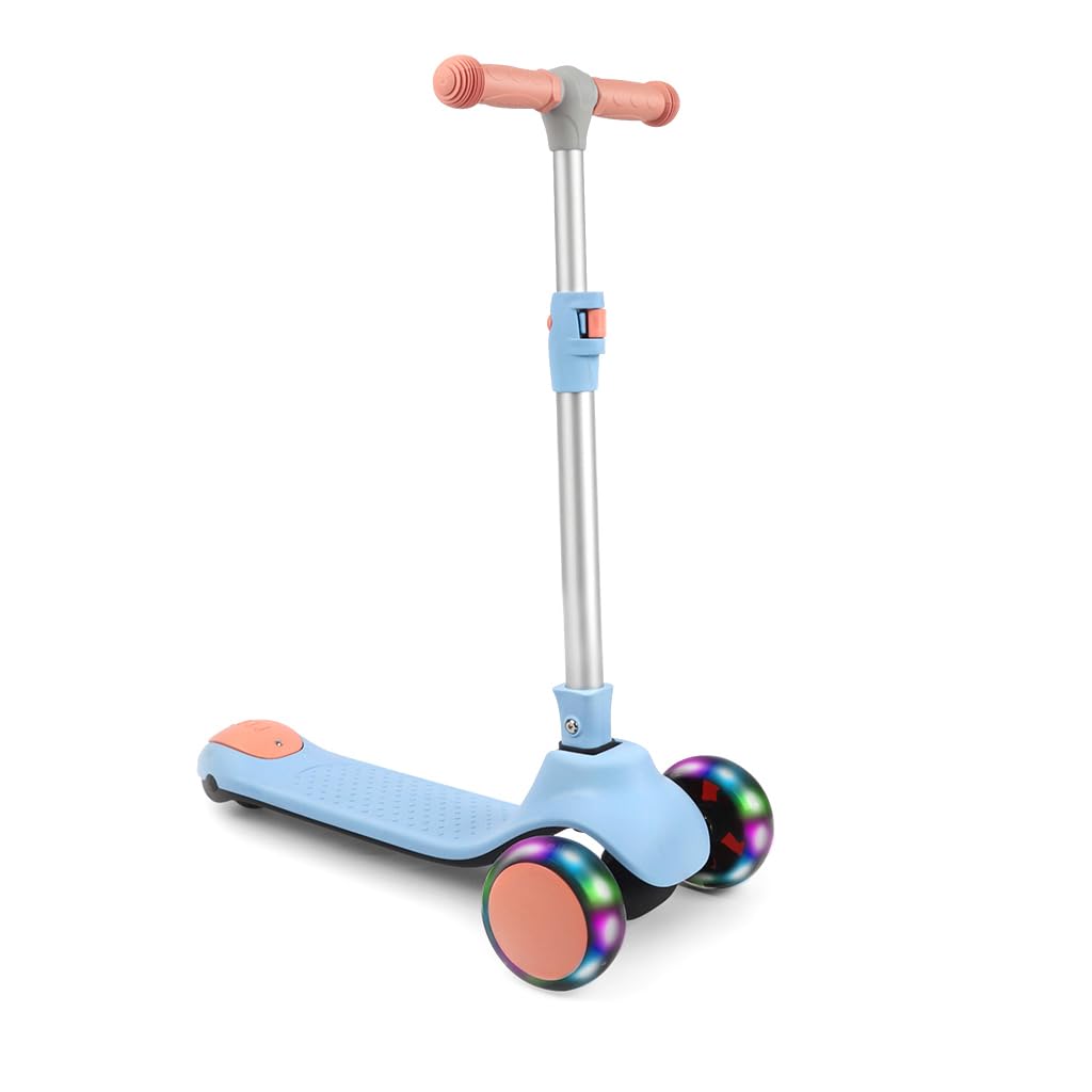 Kinderroller ab 3 Jahren, Roller Kinder mit LED-Rädern, Faltbare Kinderscooter für 3-10 Jahren Blau,