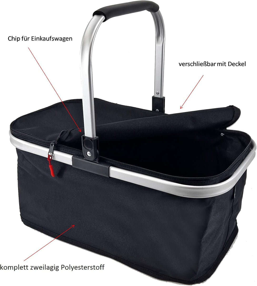 Einkaufskorb 26 Ltr. faltbar | mit gepolstertem Alugriff | wasserabweisendes Design in schwarz | mit