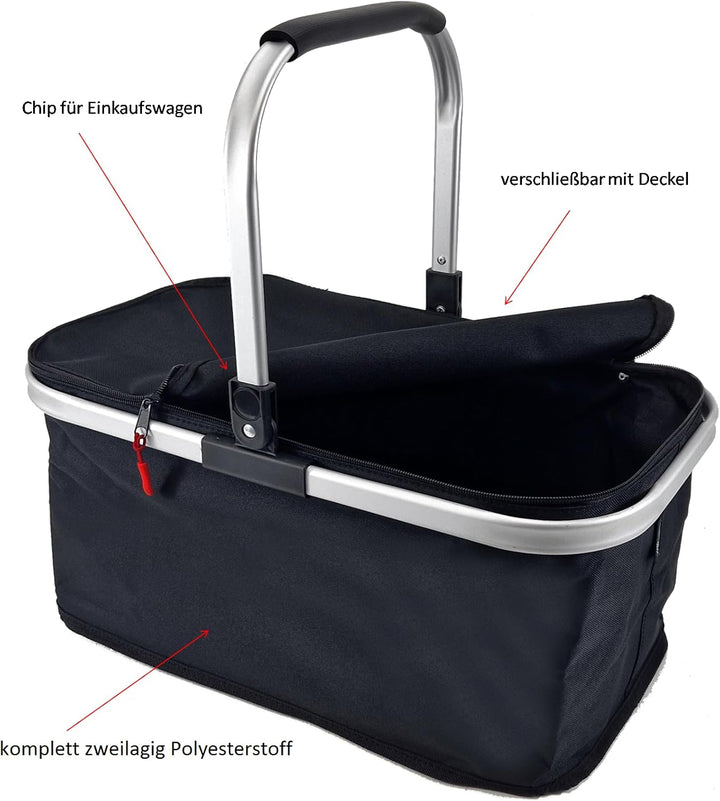 Einkaufskorb 26 Ltr. faltbar | mit gepolstertem Alugriff | wasserabweisendes Design in schwarz | mit