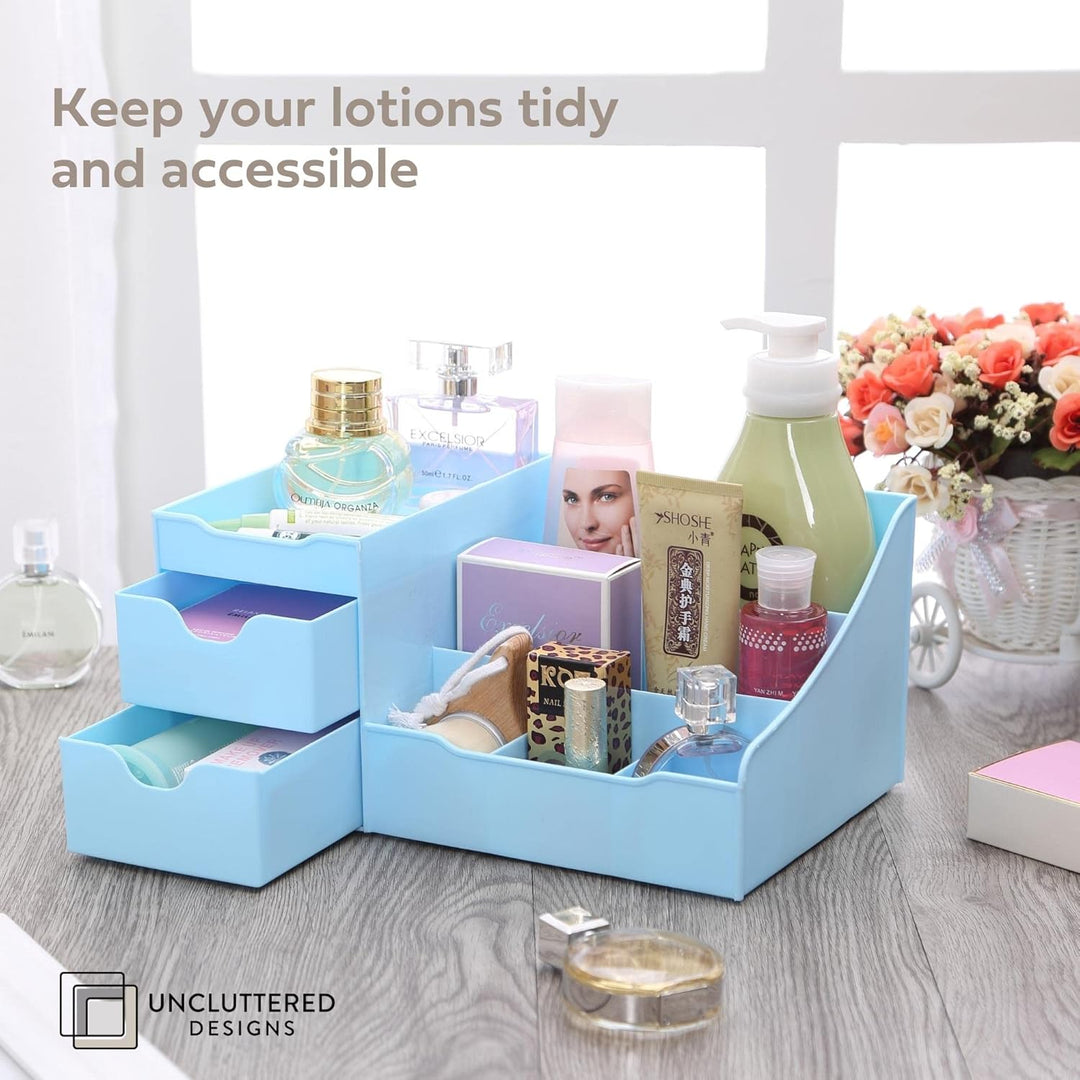 UNCLUTTERED DESIGNS Make-up Organizer Mit Schubladen (2 Schublade, Blau) 2 Schublade Blau, 2 Schubla
