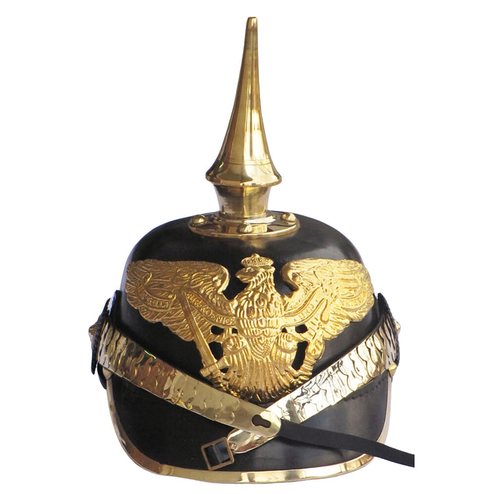 Brass German Pickelhaube Imperial Prussian Helmet - Leather by historicalmuseumstore