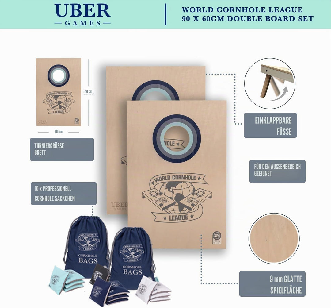 Uber Games - World Cornhole League – 90 x 60 cm Doppelbrett-Set & Tasche (3 x 2 Fuss) Turnierqualitä
