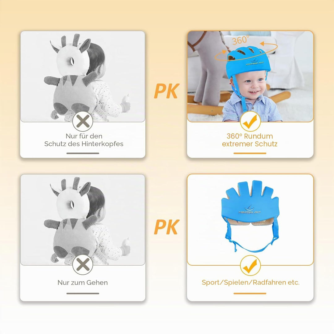 IULONEE Baby Helm Kleinkind Schutzhut Kopfschutz Baumwolle Hut Verstellbarer Schutzhelm Blau, Blau